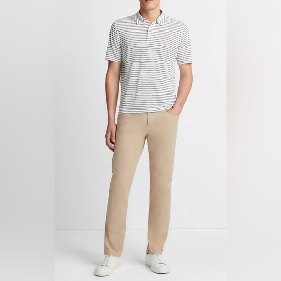 Vince NWT Striped Linen Polo Shirt Men’s M Nautical Minimalist Short Sleeve - Picture 1 of 12